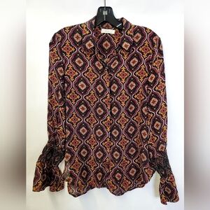 A.L.C silk abstract print button down blouse